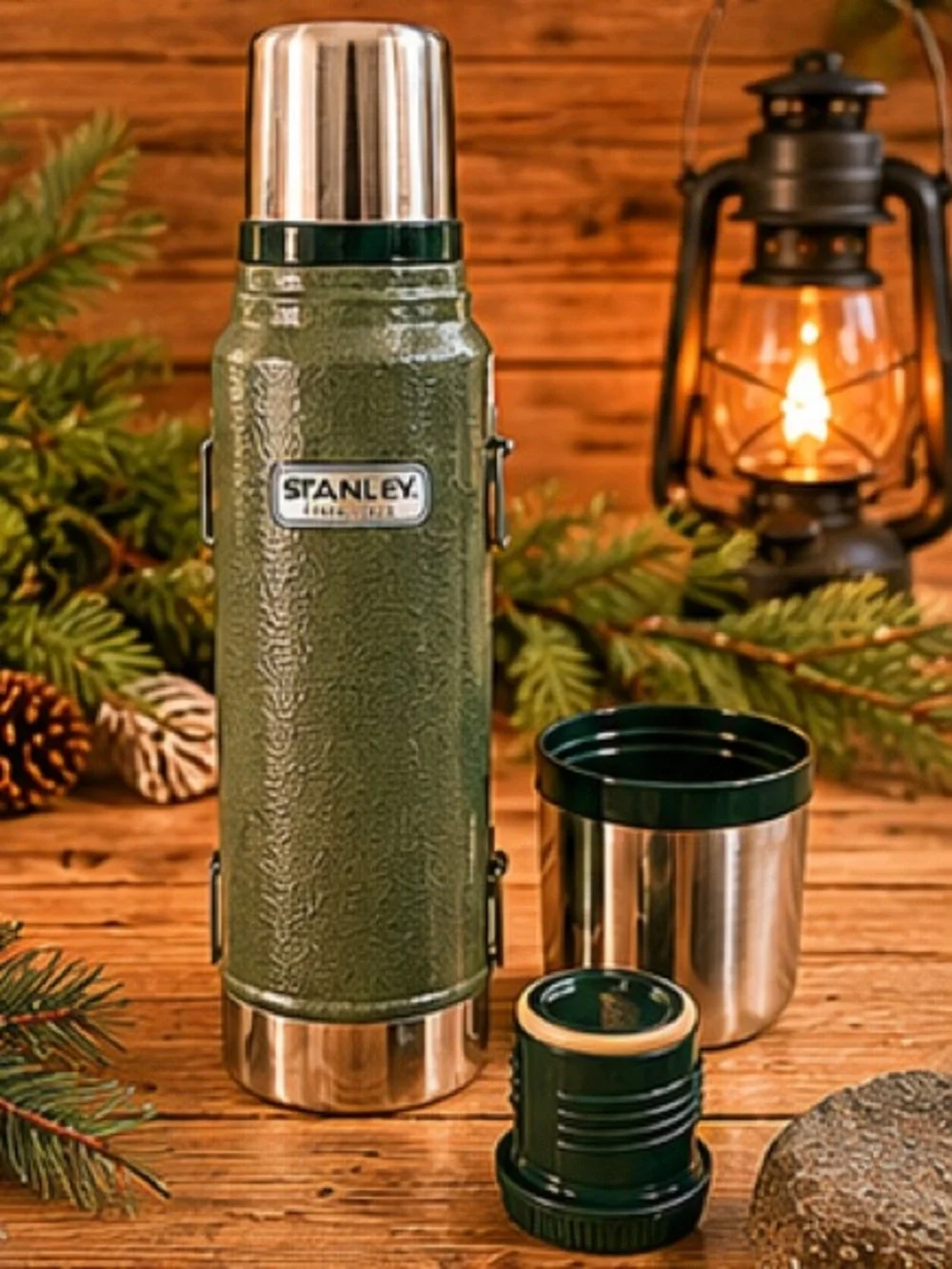 Stanley Classic Green Hammertone Vacuum Bottle 1.1 Qt Thermos Complete
